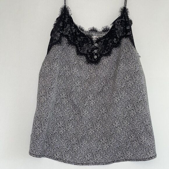 Abercrombie Fitch Silky Tank Top Lace Ditzy Floral Daisy Print, Buttons Black M - Picture 1 of 6